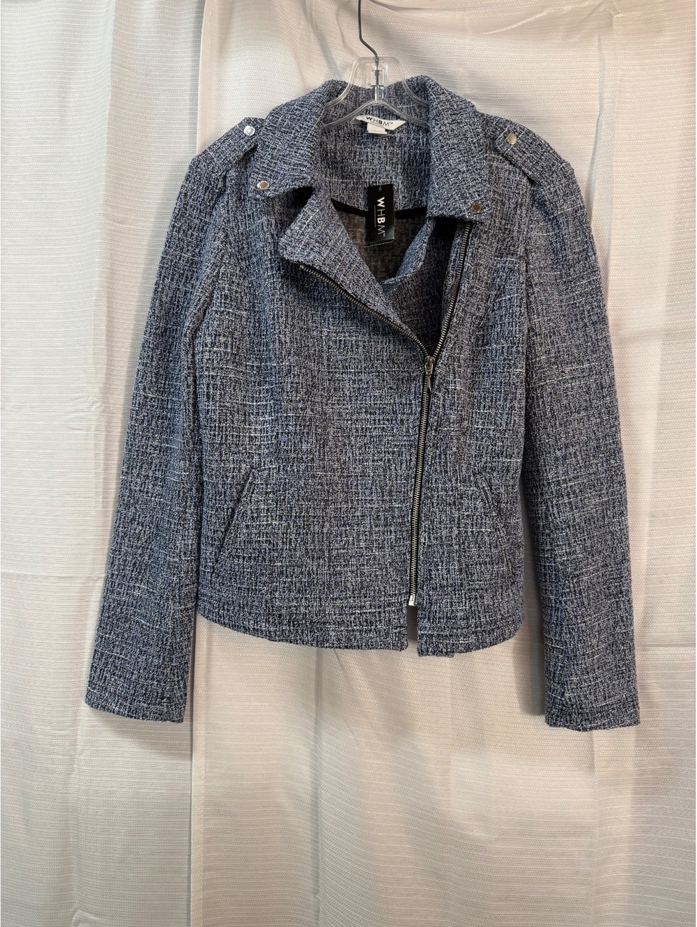 WHBM Women's Blue Tweed Zip-Up Blazer Jacket Size 10